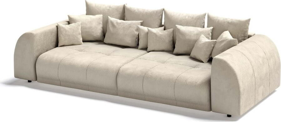 Krémová manšestrová rozkládací pohovka 310 cm Vanessa – Ropez