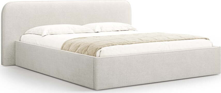 Světle šedá čalouněná dvoulůžková postel s úložným prostorem s roštem 160x200 cm Elizabeth – Micadoni