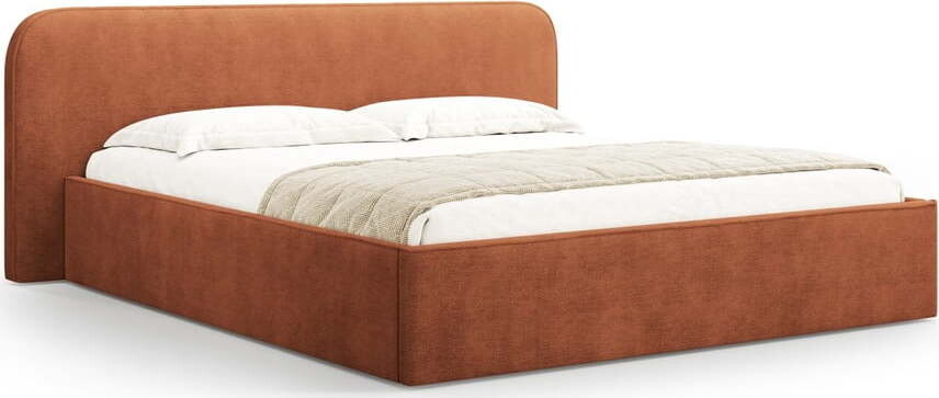 Čalouněná dvoulůžková postel s úložným prostorem s roštem 140x200 cm v cihlové barvě Elizabeth – Micadoni