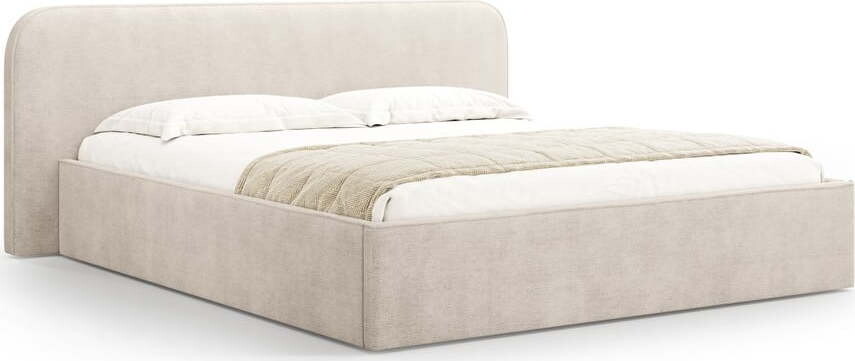 Béžová čalouněná dvoulůžková postel s úložným prostorem s roštem 140x200 cm Elizabeth – Micadoni