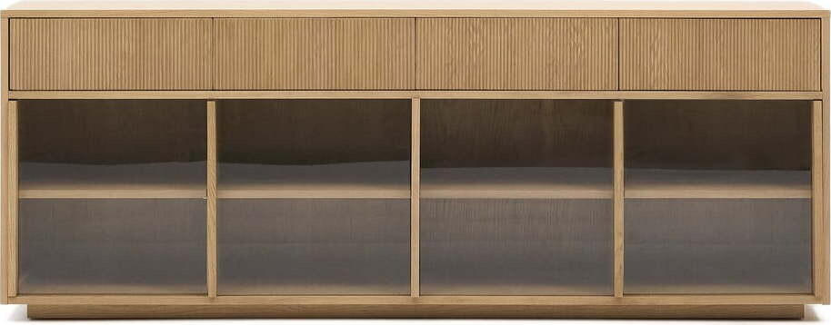 Vitrína v dekoru dubu s posuvnými dveřmi v přírodní barvě 200x80x40 cm Helvine – Kave Home