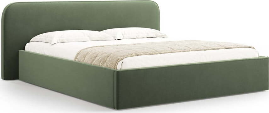 Zelená čalouněná dvoulůžková postel s úložným prostorem s roštem 180x200 cm Elizabeth – Micadoni
