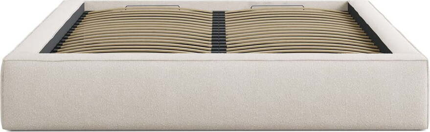 Krémová čalouněná dvoulůžková postel s úložným prostorem s roštem 140x200 cm Simon – Micadoni