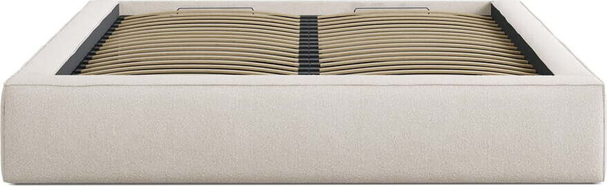 Krémová čalouněná dvoulůžková postel s úložným prostorem s roštem 160x200 cm Simon – Micadoni