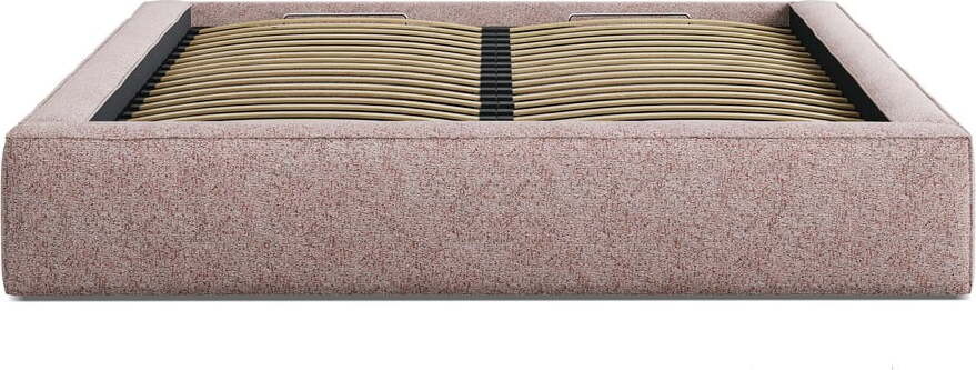 Světle růžová čalouněná dvoulůžková postel s úložným prostorem s roštem 160x200 cm Simon – Micadoni