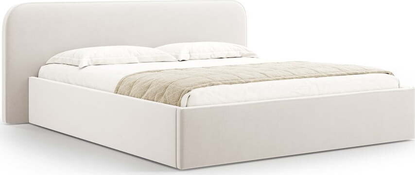 Slonovinová čalouněná dvoulůžková postel s úložným prostorem s roštem 200x200 cm Elizabeth – Micadoni