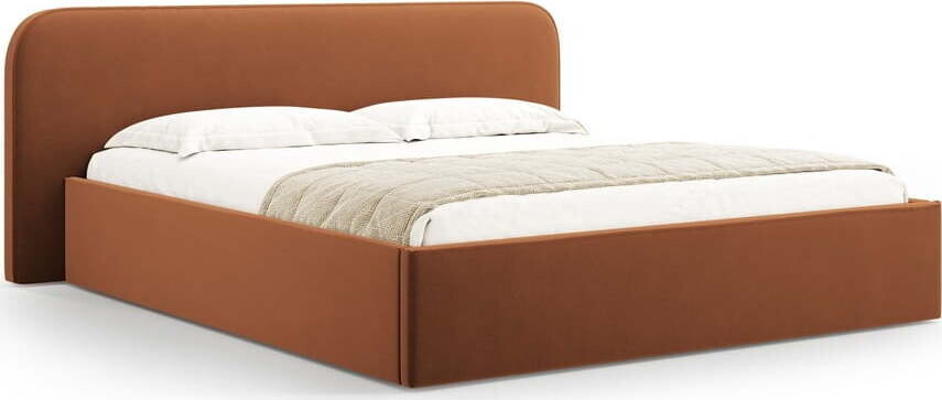 V terakotové barvě čalouněná dvoulůžková postel s úložným prostorem s roštem 200x200 cm Elizabeth – Micadoni