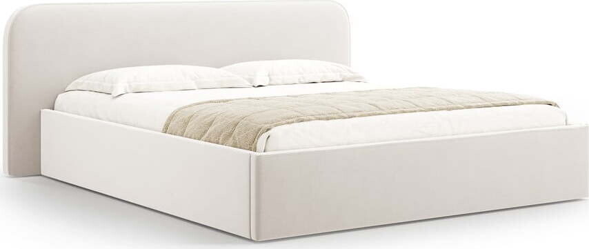 Slonovinová čalouněná dvoulůžková postel s úložným prostorem s roštem 160x200 cm Elizabeth – Micadoni