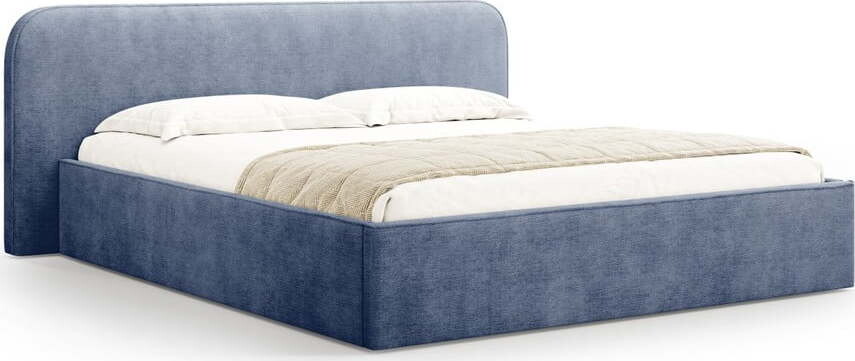 Tmavě modrá čalouněná dvoulůžková postel s úložným prostorem s roštem 180x200 cm Elizabeth – Micadoni