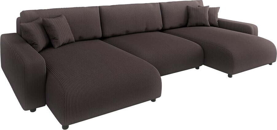 Hnědá manšestrová rozkládací/s úložným prostorem rohová pohovka Sara – Ropez