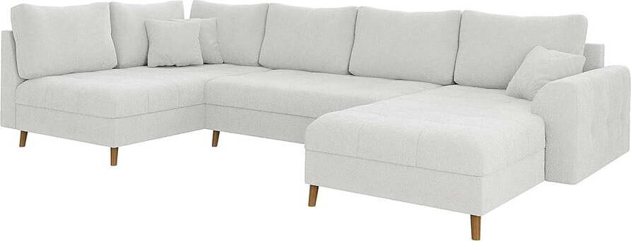 Bílá rohová pohovka z textilie bouclé (pravý roh/do 