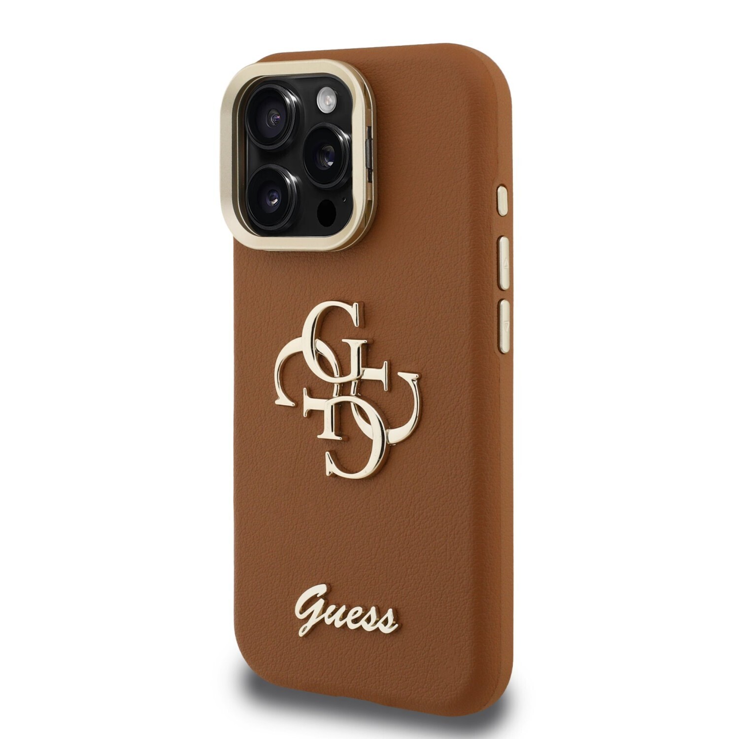 Zadní kryt Guess PU Grained 4G Logo Stand Camera Frame pro Apple iPhone 15 Pro Max, hnědá