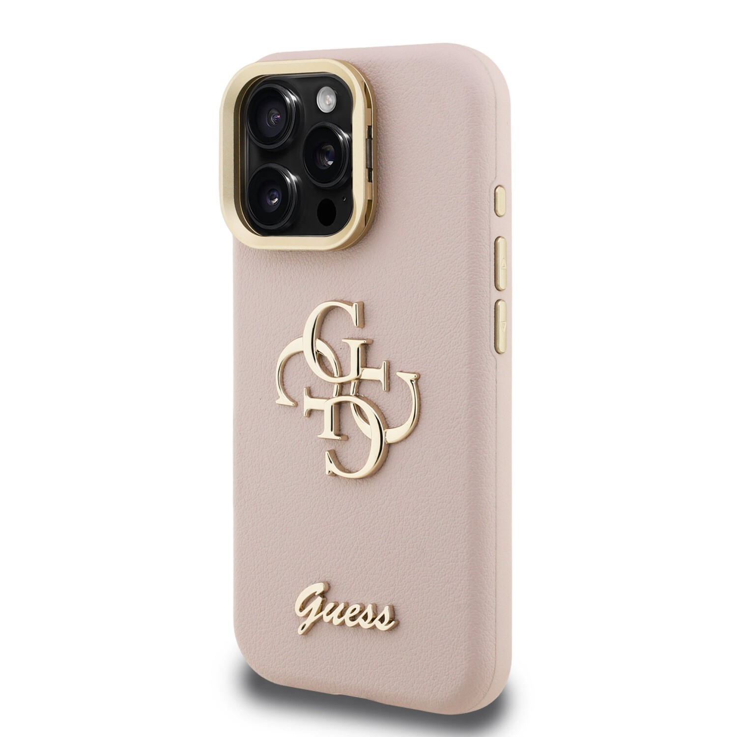 Zadní kryt Guess PU Grained 4G Logo Stand Camera Frame pro Apple iPhone 16 Pro Max, růžová