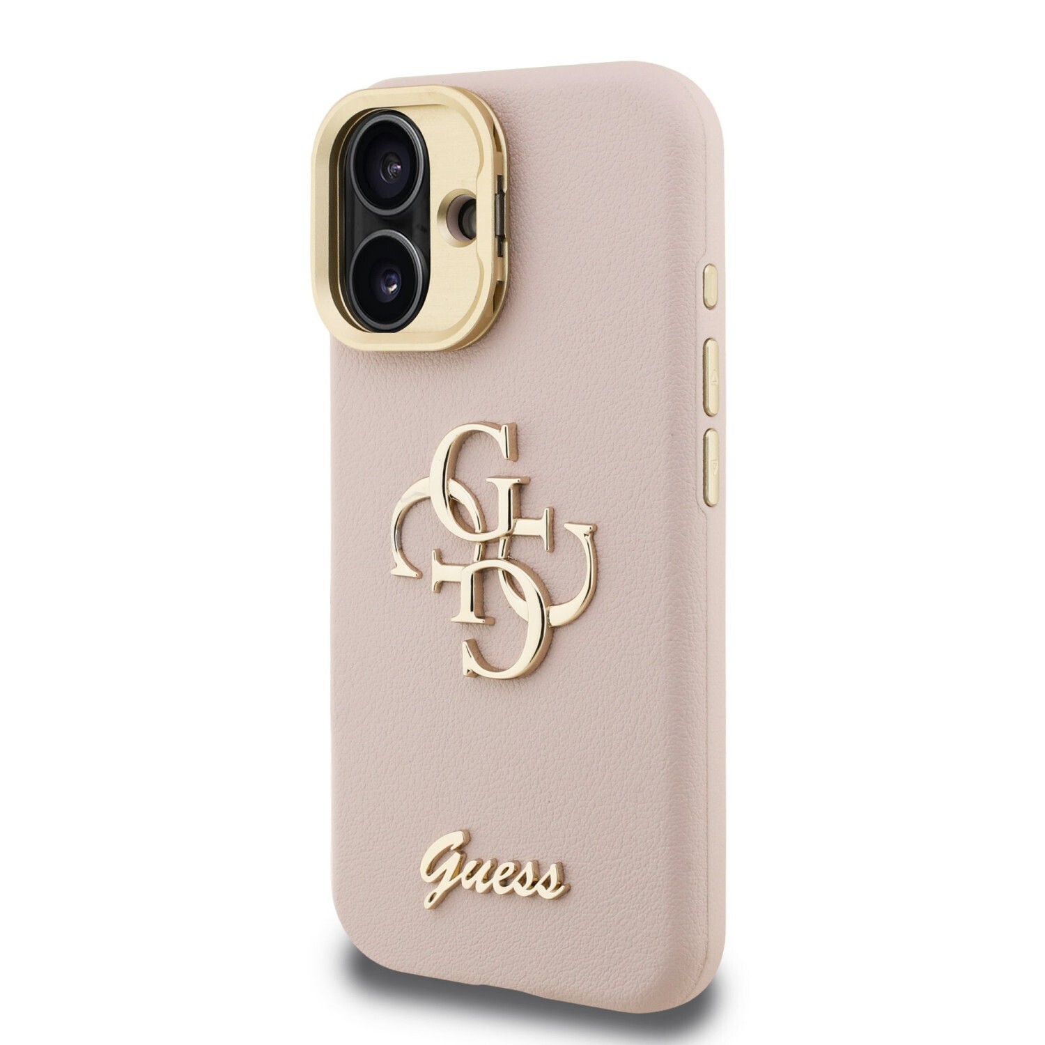 Zadní kryt Guess PU Grained 4G Logo Stand Camera Frame pro Apple iPhone 16, růžová