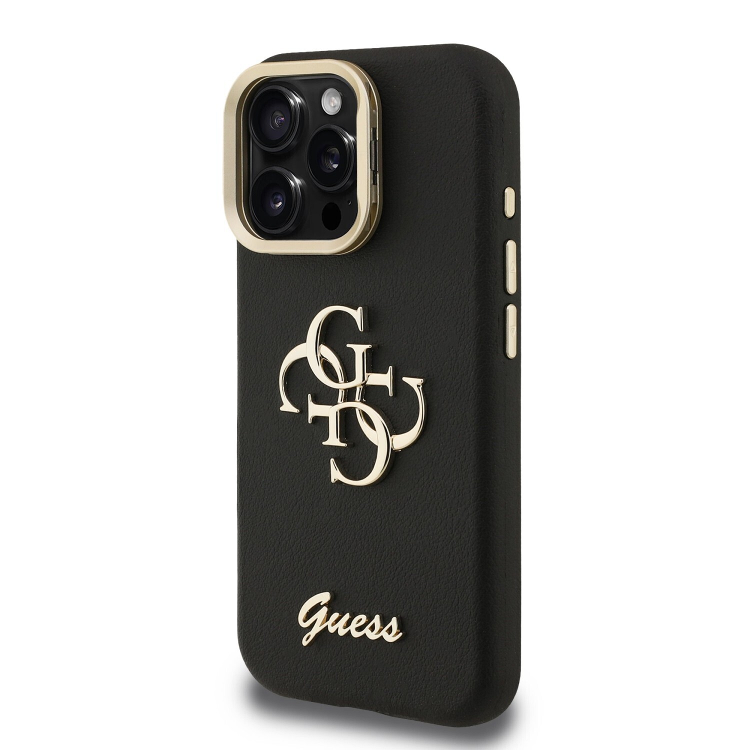Zadní kryt Guess PU Grained 4G Logo Stand Camera Frame pro Apple iPhone 16 Pro, černá