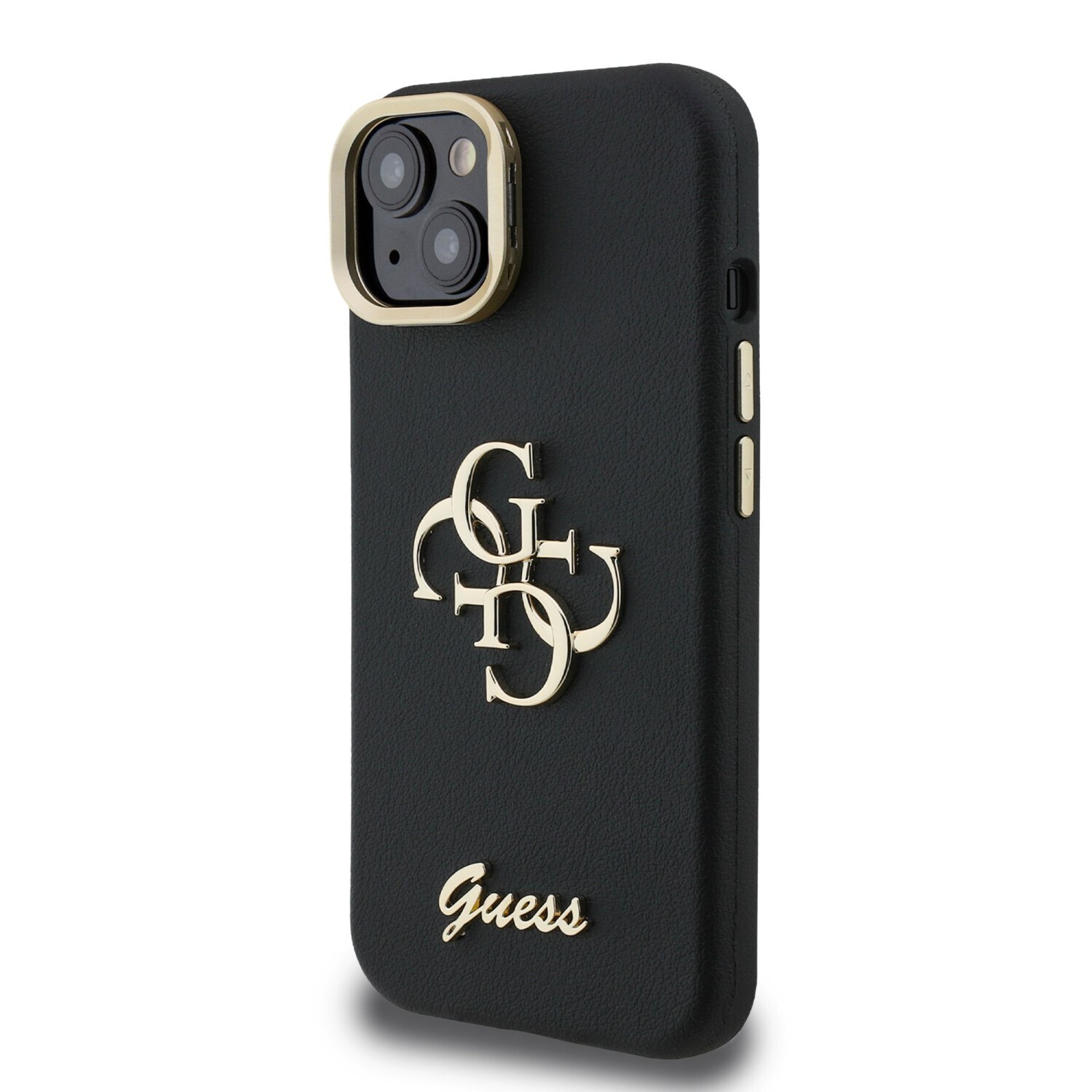 Zadní kryt Guess PU Grained 4G Logo Stand Camera Frame pro Apple iPhone 15, černá