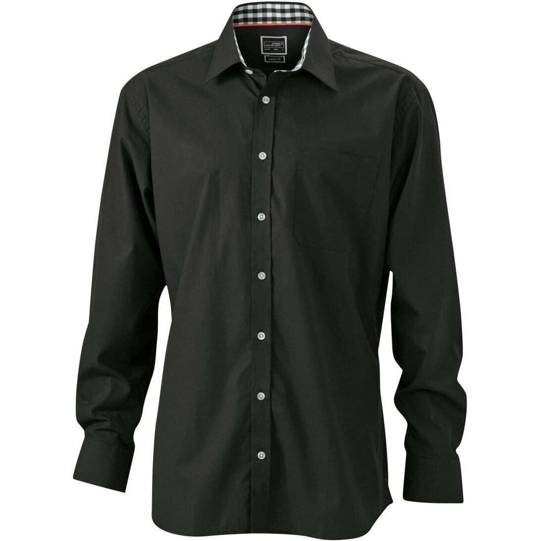 Košile s kostkovanými vsadkami James & Nicholson 619 - černá-bílá, XXL