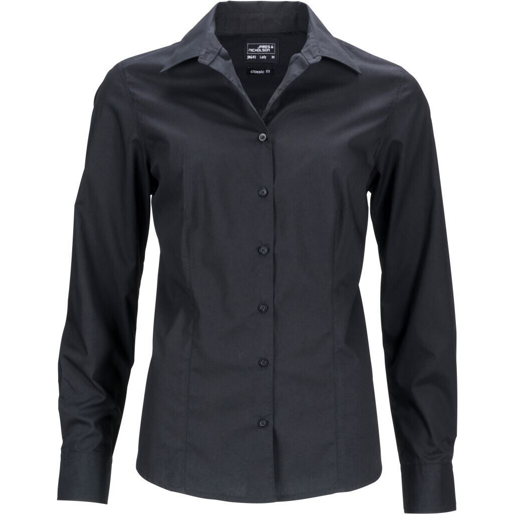 Popelínová business halenka James & Nicholson 641 - černá, XXL