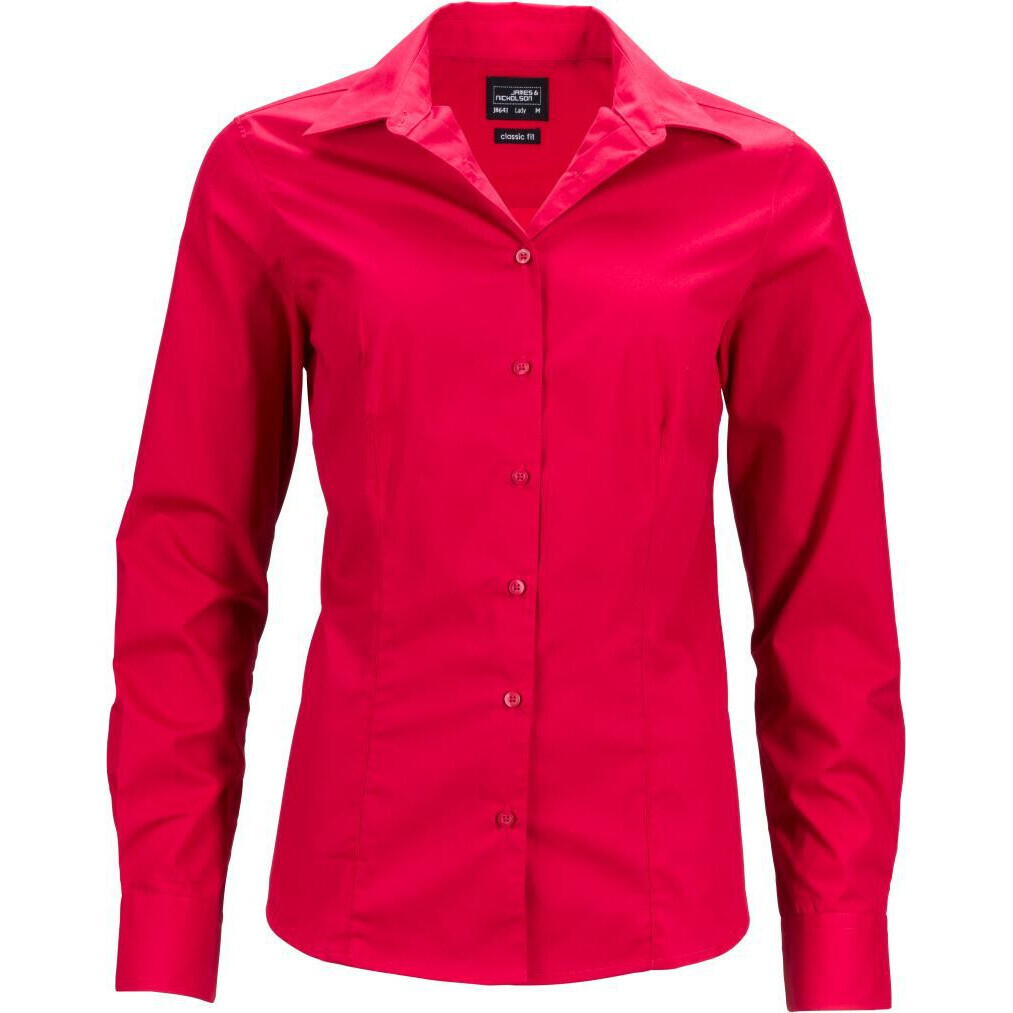 Popelínová business halenka James & Nicholson 641 - červená, XXL