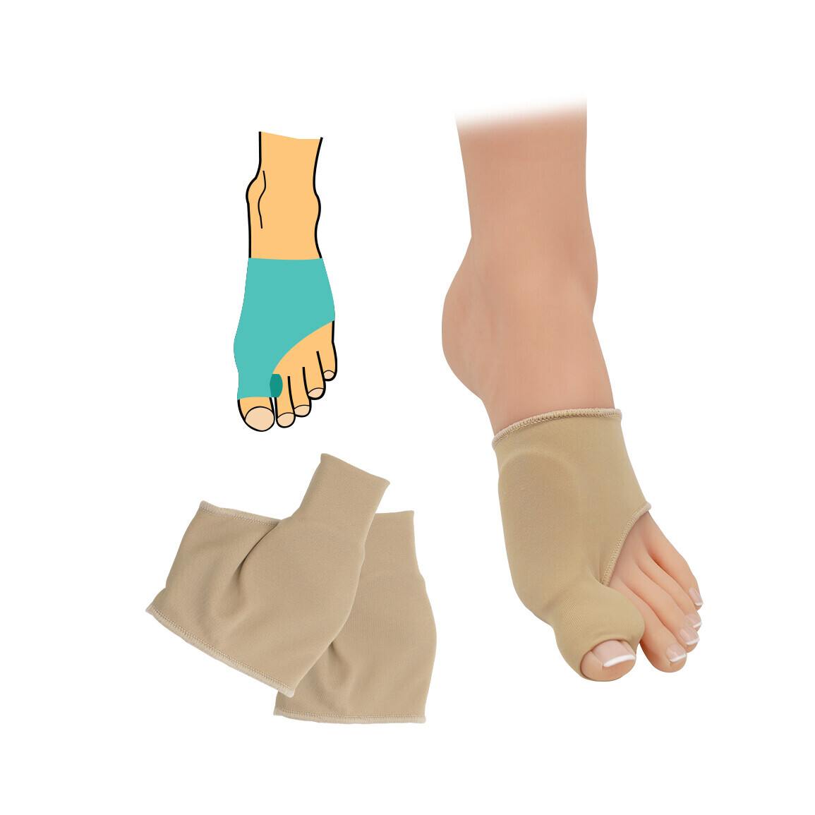 Bandáž Hallux valgus s meziprstním korektorem - béžová