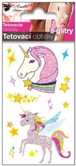 Anděl Tetovací obtisky s glitry - jednorožci - 10,5 x 6 cm - 1123