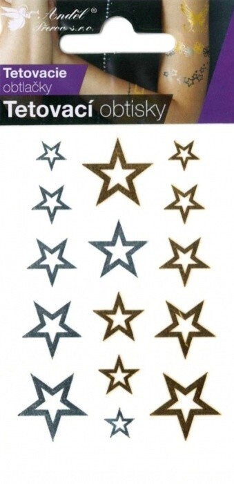 Anděl Tetovací obtisky zlaté a stříbrné - hvězdy - 10,5 x 6 cm - 1112
