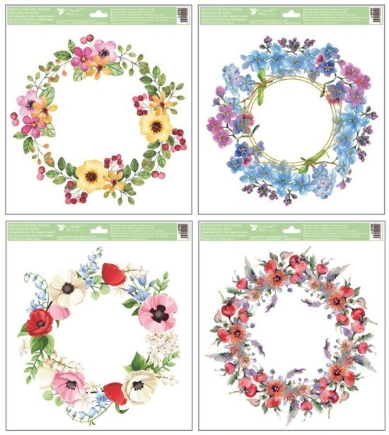 Anděl Okenní fólie s glitry - věnce z květin - 30 x 33,5 cm - 6780