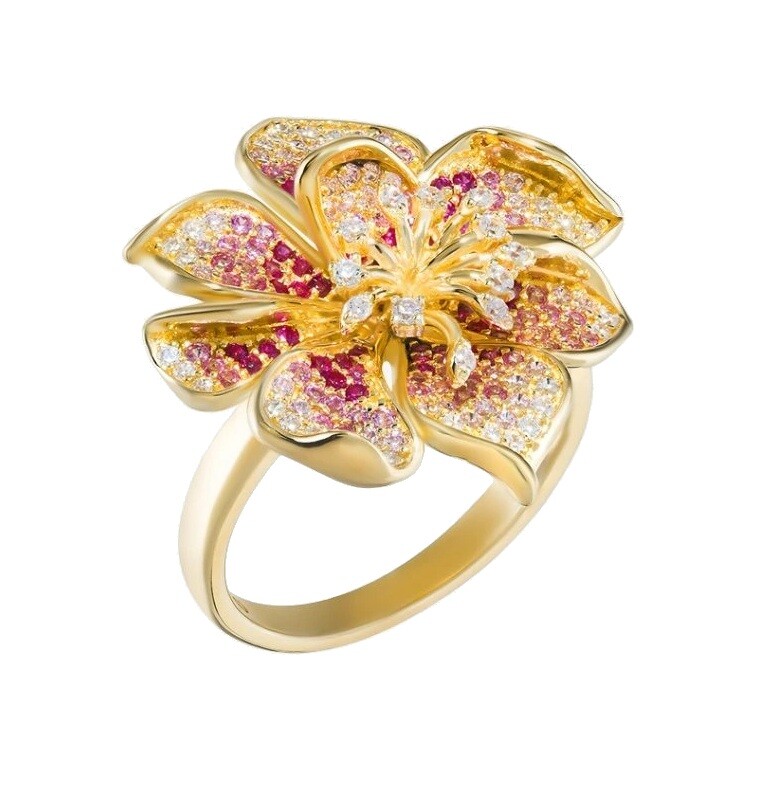 Preciosa Pozlacený prsten Rozkvetlý květ Mirage Royal Lagoon 5448Y69 53 mm