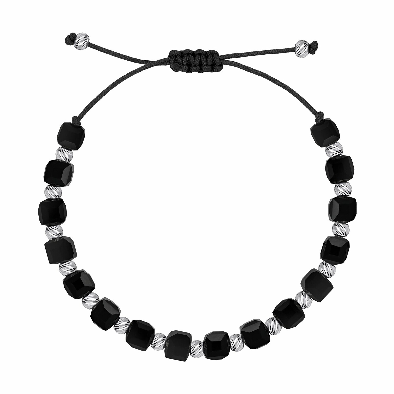 Brilio Silver Černý textilní náramek s korálky BRC236WBC