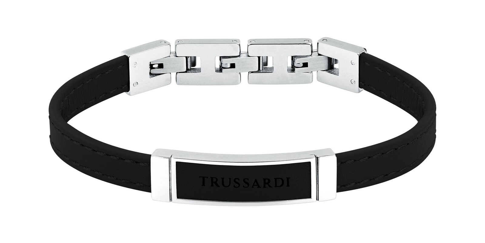 Trussardi Černý kožený náramek pro muže T-Leather TJAXZ05