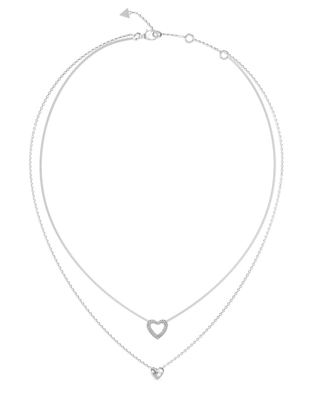 Guess Dvojitý ocelový náhrdelník se srdíčky Beloved JUBN05026JWRHT/U