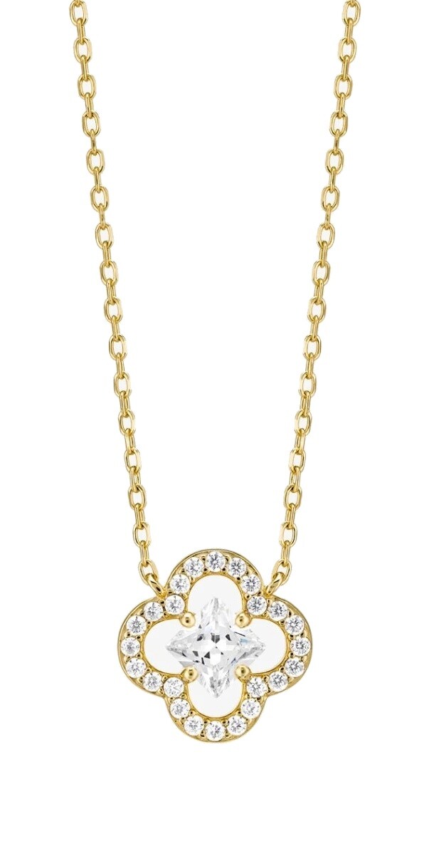 Preciosa Pozlacený náhrdelník s kubickou zirkonií Lucky Leaf Royal Lagoon 5438Y00