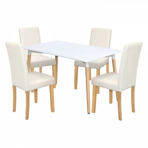 Jídelní set stůl ONE 140x90 bílý + 4 židle PRIMA bílá světlé nohy Akce, super cena, doprava zdarma Idea