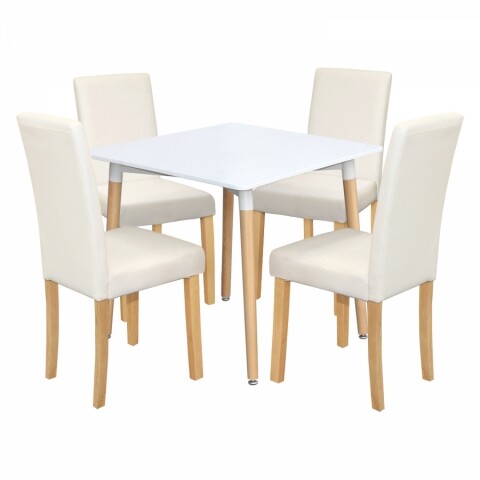 Jídelní set stůl ONE 80x80 bílý + 4 židle PRIMA bílá světlé nohy Idea