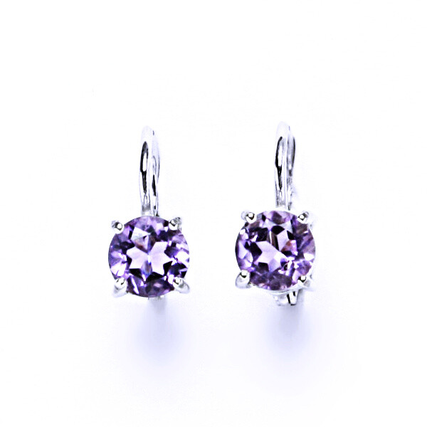 Stříbrné náušnice, přírodní ametyst světlý, náušnice na patent, NK 1250