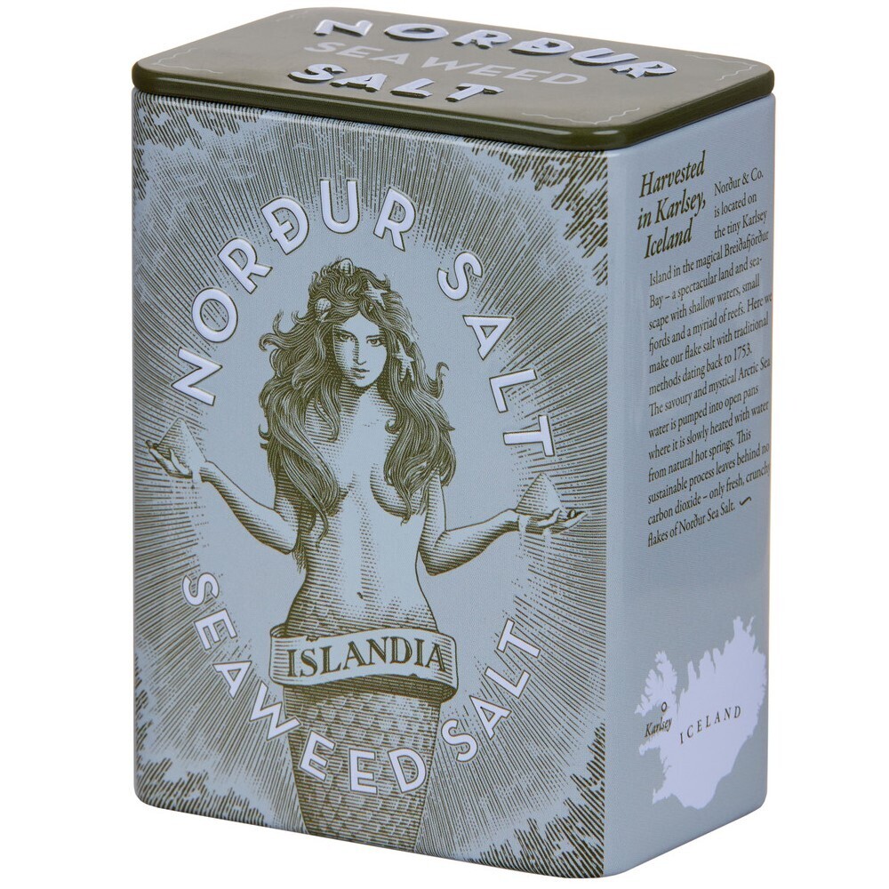 Arktická sůl 100 g, mořská řasa, vločky, plechovka, Nordur Salt