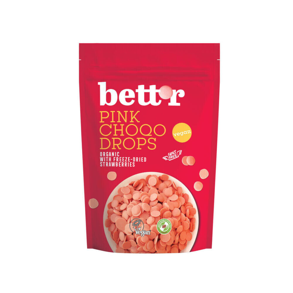 Pecičky čokoládové růžové s jahodami veganské 200 g BIO   BETT'R