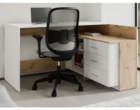 Rohový psací stůl Alex, dub artisan/bílý