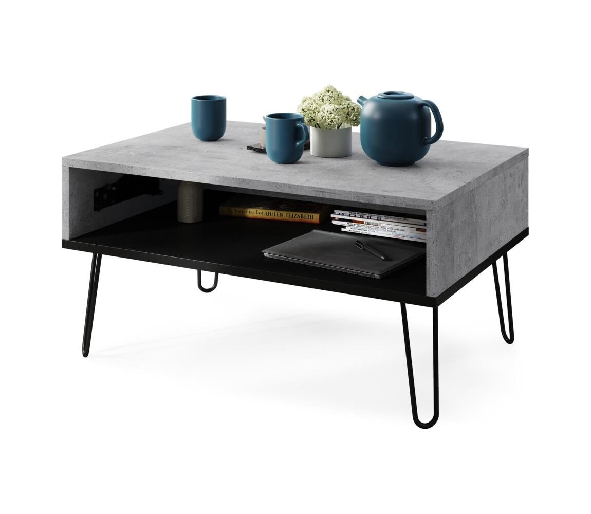 Mazzoni Konferenční stůl se zvedací deskou a policí HALIJA šedá beton/černá