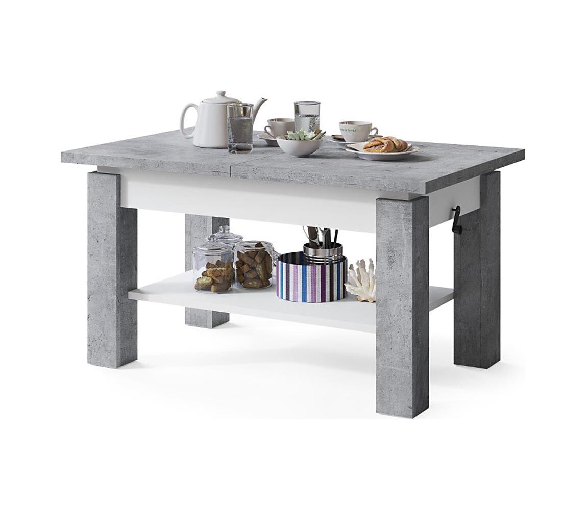 Mazzoni Rozkládací konferenční/jídelní stůl s policí ADONIS šedá beton/bílá