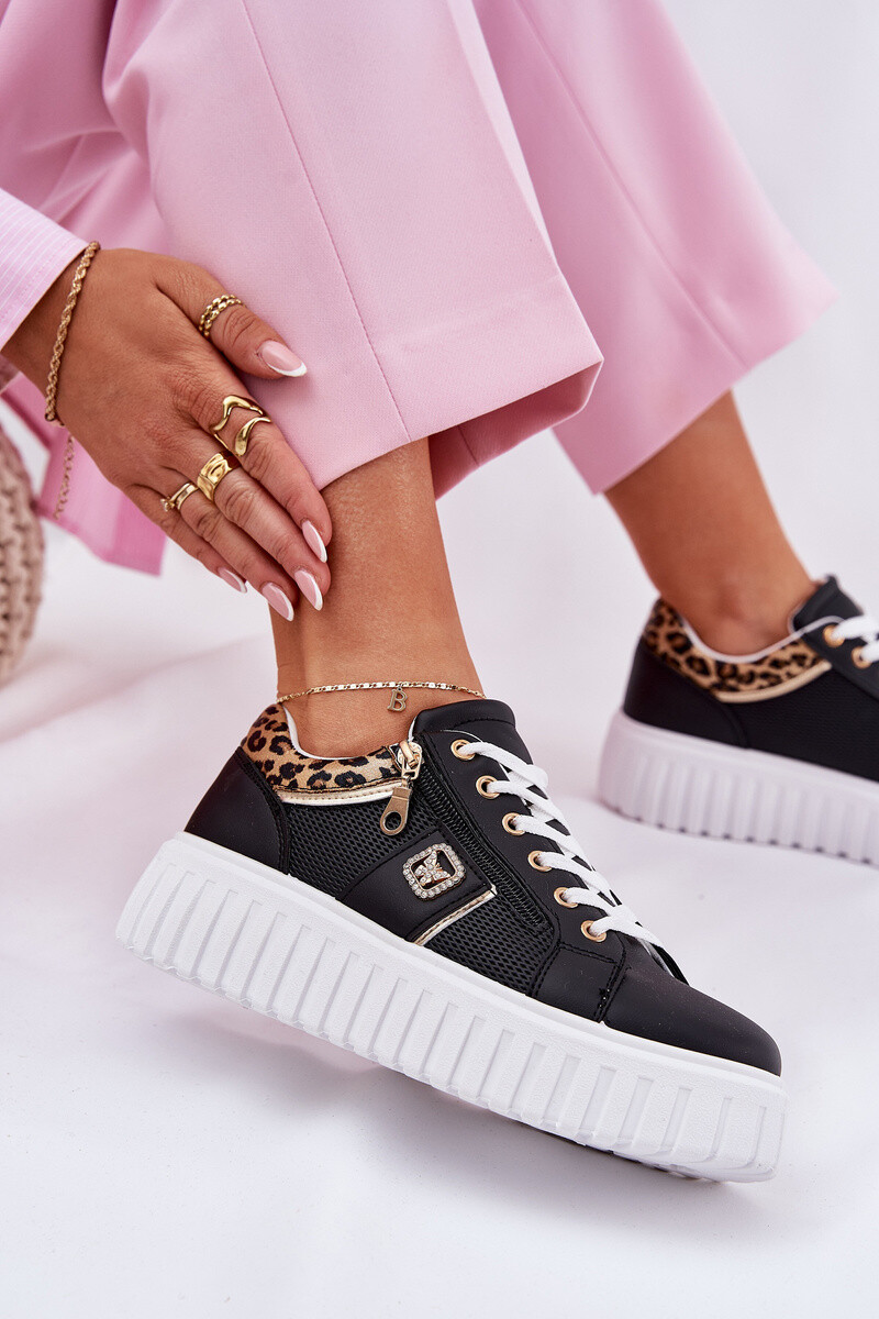 Boto Dámské Sportovní Boty Na Platformě Z Eko Kůže Panther Černé Velionna
