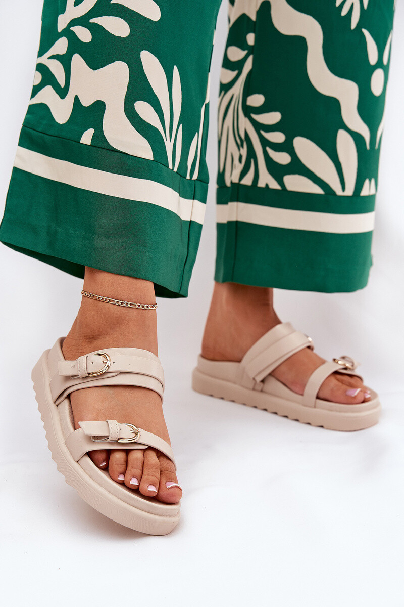 Boto Dámské Pantofle Na Platformě Se Zlatými Sponami Béžové Wernone