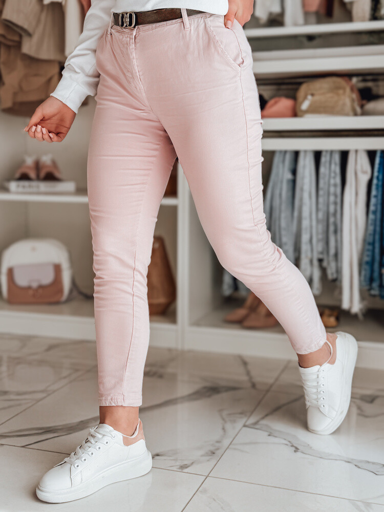 Spodnie damskie slim fit z paskiem LINESKA różowe Dstreet