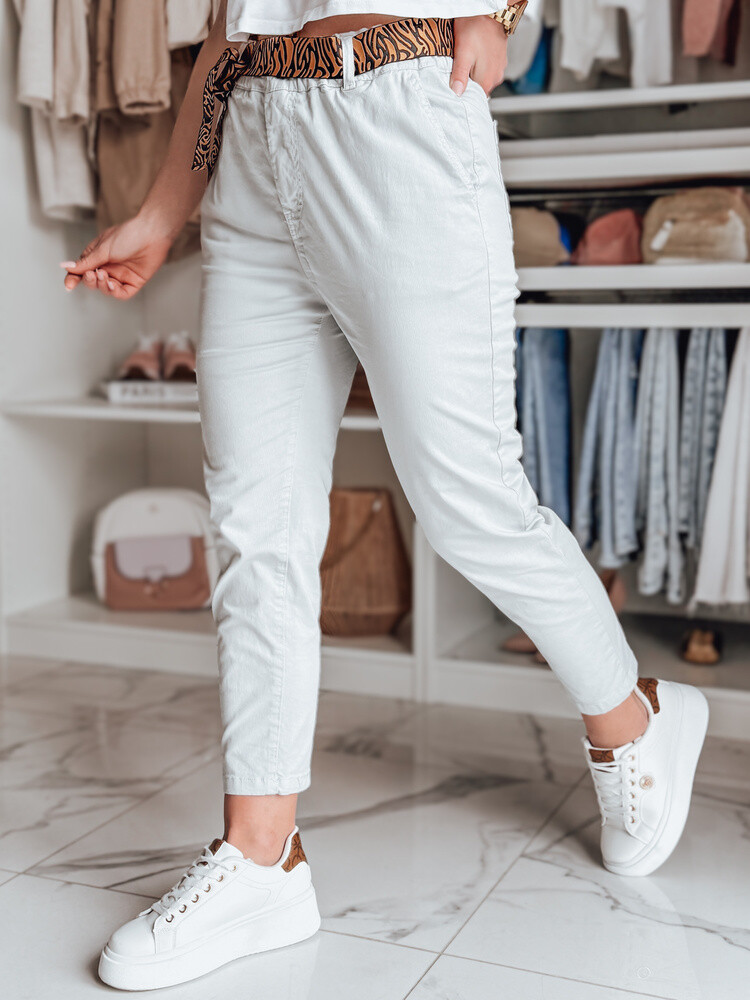 Spodnie damskie casualowe z paskiem MADELINA jasnoszare Dstreet