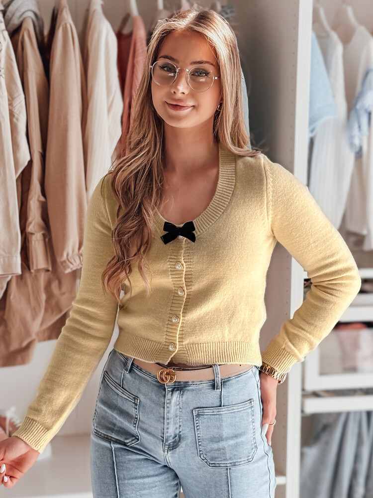 Sweter damskie krótki one size z kokardką LAMURE beżowy Dstreet