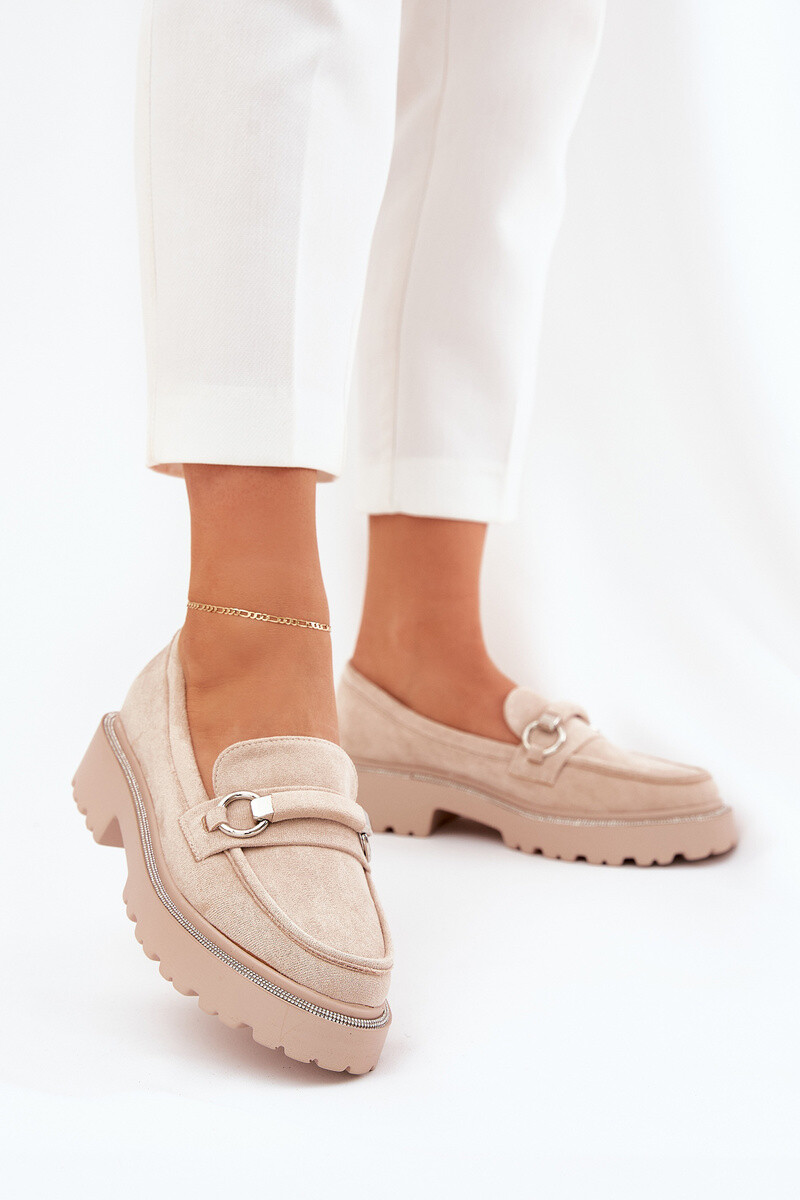 Boto Dámské mokasíny zdobené zirkony béžové Patina