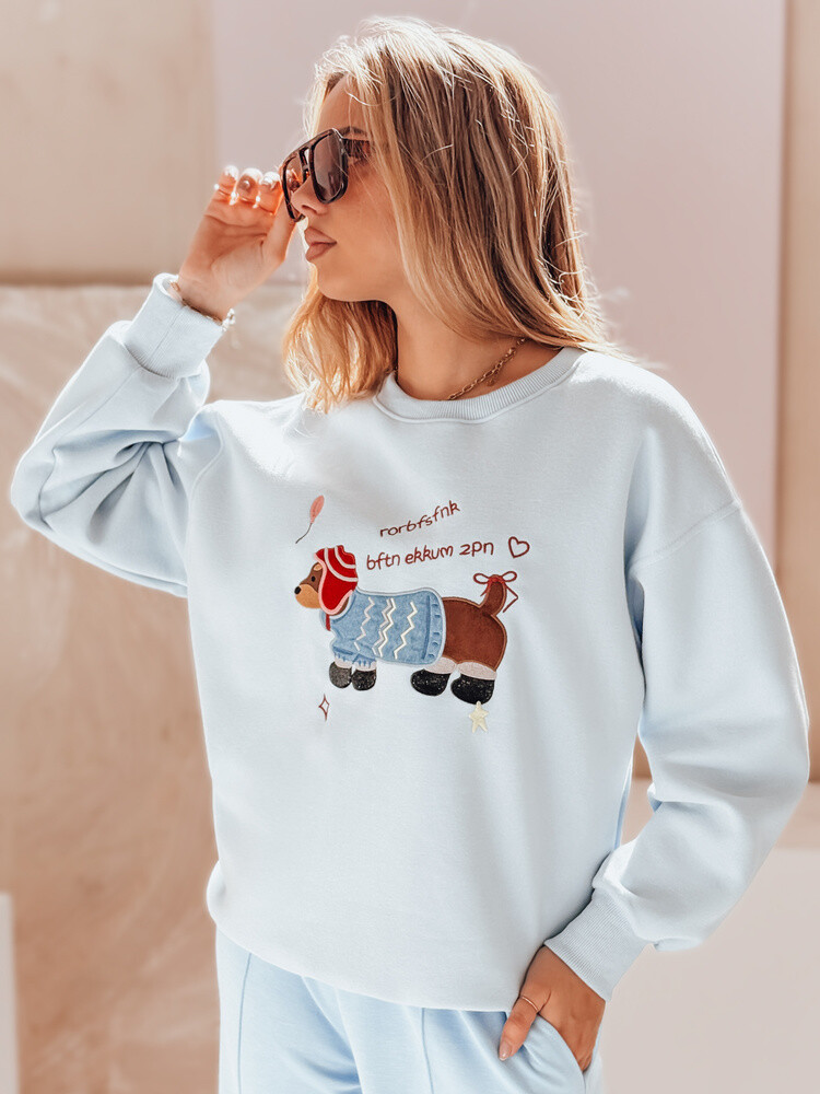 Bluza damska oversize z haftem DOGSWEETY niebieska Dstreet