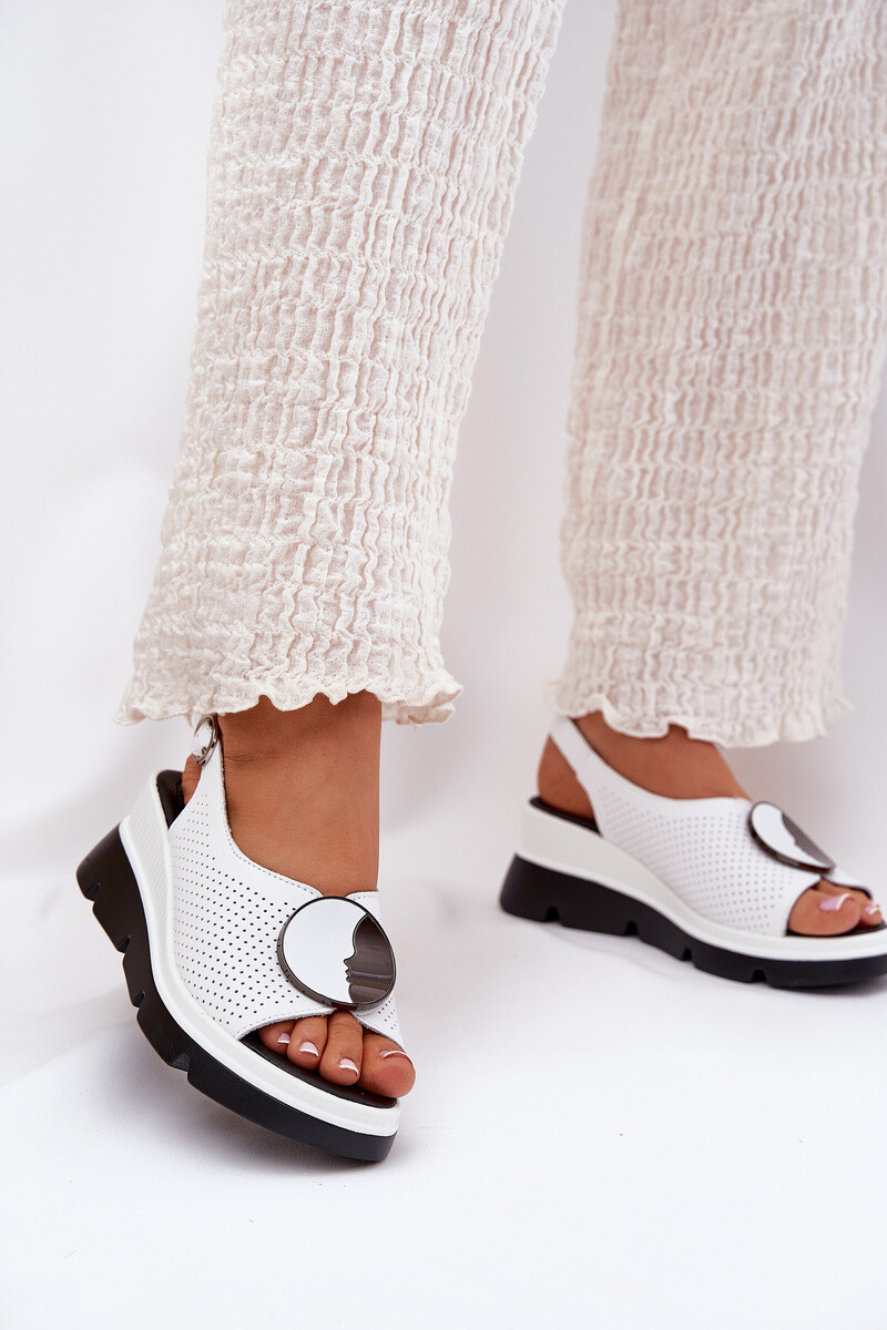 S. BARSKI Kožené dámské sandály na klínu s ozdobou S.Barski