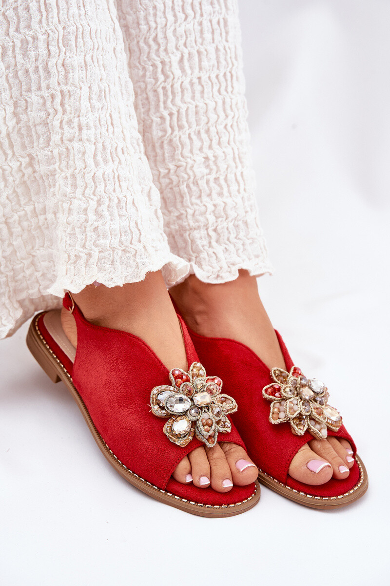 S. BARSKI Dámské Sandály Na Plném Podpatku S Ozdobou S.Barski KV27-001 Červené