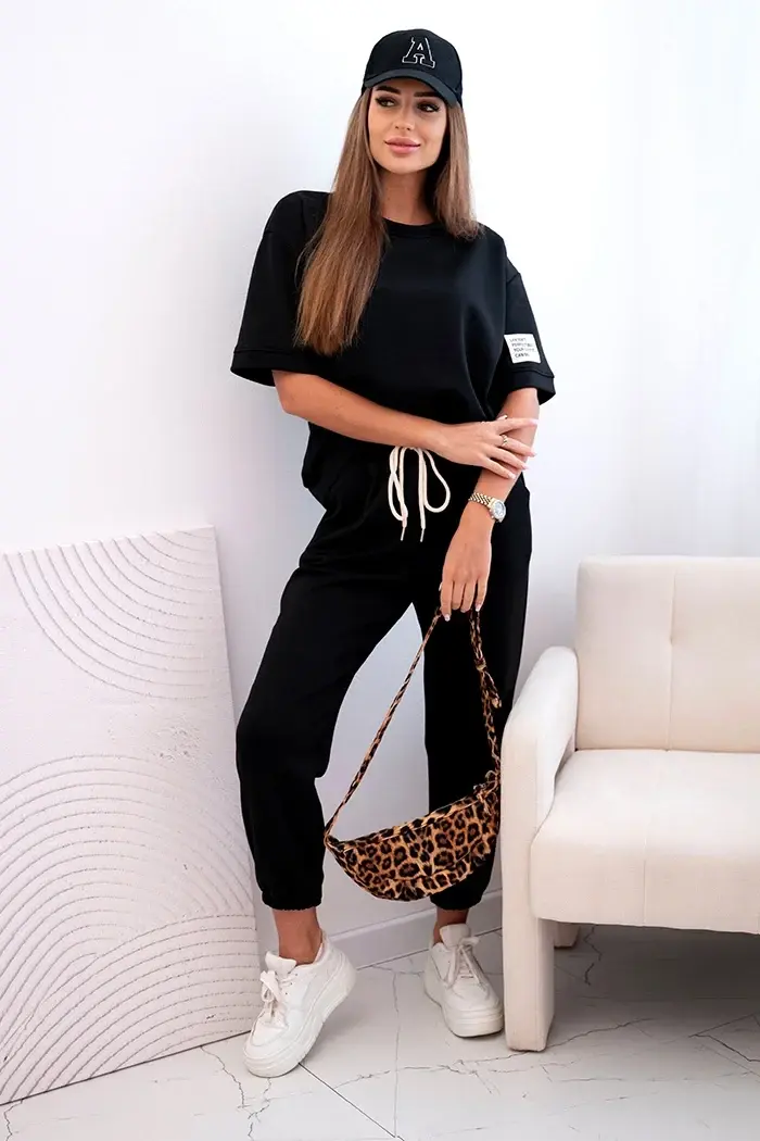 Kesi Włoski Dámský viskózový komplet s krátkým rukávem a nohavicemi černý